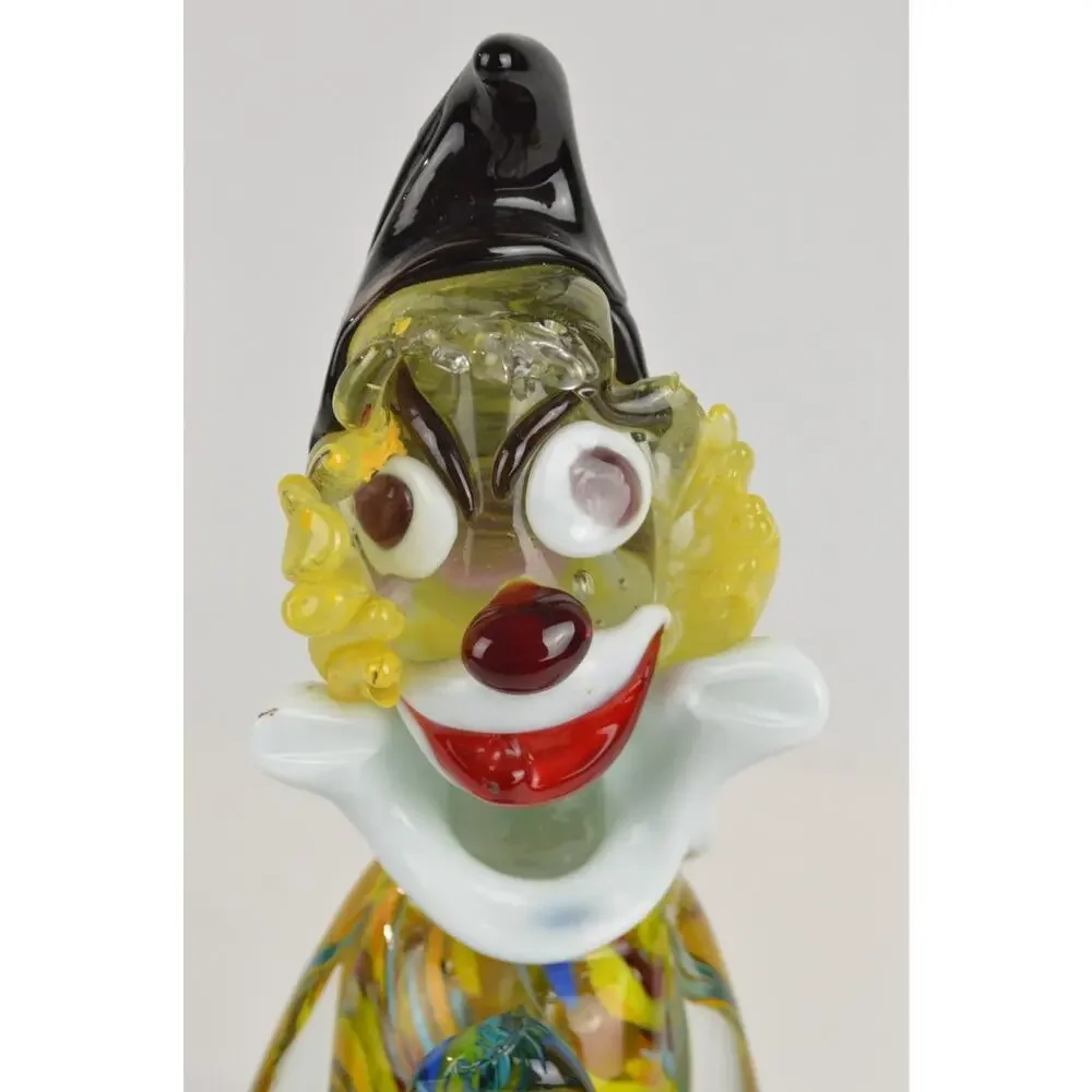 Vintage Murano Italian Hand Blown Art Glass Clown Figurine w/ Tambourine